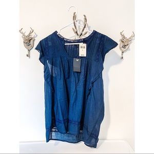 🖤 Lucky Brand Navy Blue Sheer Top | Large